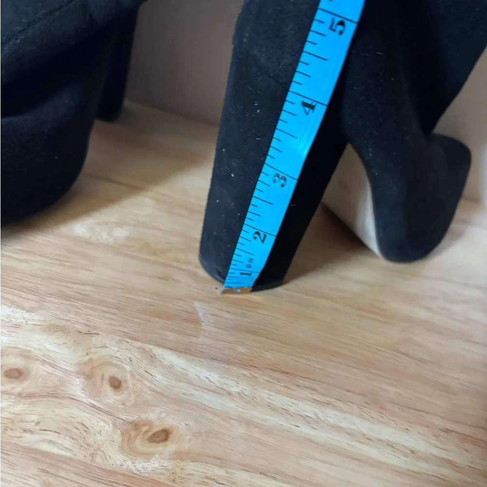 Women's Black Suede Pointed Toe Block Heel Ankle Boots Zip Up